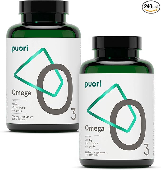 Puori Omega 3 Fish Oil - Ultra Pure 2000mg - 240 Softgels - Heart and Eye Supplement - Burpless, IFOS Certified, Non-GMO Capsules - O3-2000mg EPA 1250mg DHA 500mg