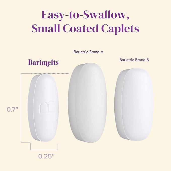 Barimelts Quick-Glide™ Calcium - 120 Smooth-Coated Caplets (1-Month Supply) - Bariatric Calcium Supplements for Women Support Bone Health After Bariatric Surgery