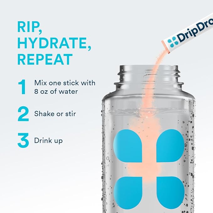 DripDrop Hydration - Zero Sugar Peach - Electrolyte Drink Mix Single Serve Hydration Powder Packets | Non-GMO, Gluten Free, Vegan | 32 Sticks