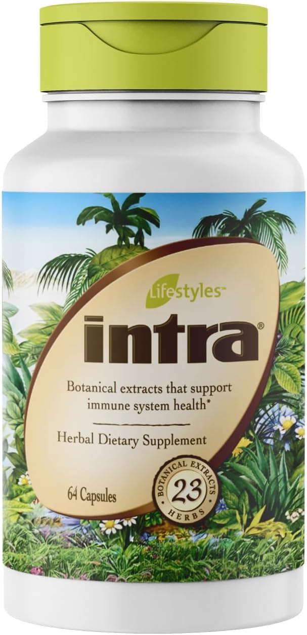 Intra Lifestyles Capsules - Herbal Supplement for Immune Support, Detox, Digestive & Cardiovascular Health – 23 Botanical Extracts – Made in Canada – 64 Capsules