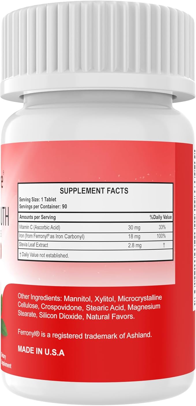 Chewable Iron Supplement for Women/Men(Carbonyl Iron 18 mg with Vitamin C 30 mg) Tablet in Orange Flavor 90 Count (1)