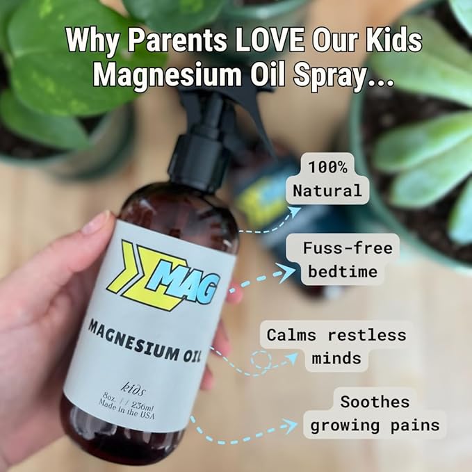 Magnesium Spray for Kids & Toddlers – Restlful Sleep, Calm Bedtime, Growing Pains, Active Play Recovery – Pure, All-Natural, Gentle for Sensitive Skin, Fragrance-Free - 8 fl oz by MAG Recovery