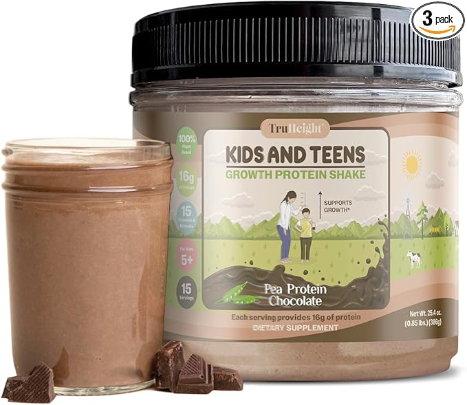 TruHeight Growth Protein Shake (Chocolate Milk Flavor, Plant) Natural Growth & Development Protein Powder for Kids & Teens - Weight Gain Drinks, Endorsed by Pediatricians, Picky Eater Vitamin, Ages 5+