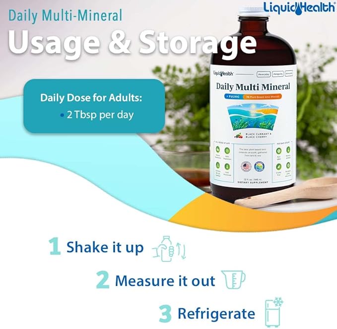 LIQUIDHEALTH Daily Multi Mineral Liquid Supplement with Fulvic Acid, Plant Based Ionic Aquamin Sea Trace Ocean Minerals - Immune Support, Energy, Gut Health, Detox - Vegetarian, Sugar-Free (3 Pack)