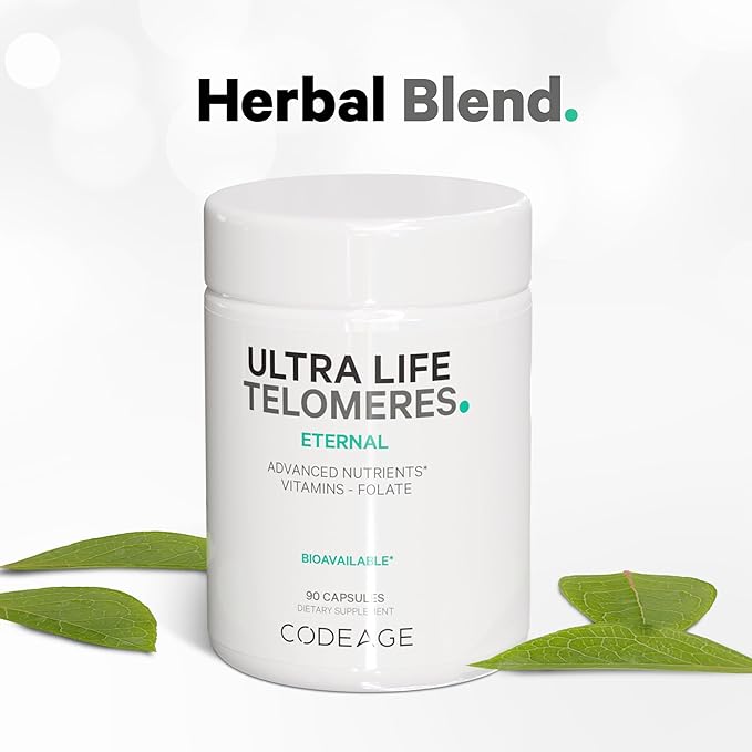 Codeage Ultra Life Telomeres Supplement - 5 MTHF Folate Vitamin B9, Vitamin B12 Methylcobalamin, Vitamin D3, L-Theanine, Ashwagandha - 3-Month Supply - DNA, Methylation Cycle - Non-GMO - 90 Capsules