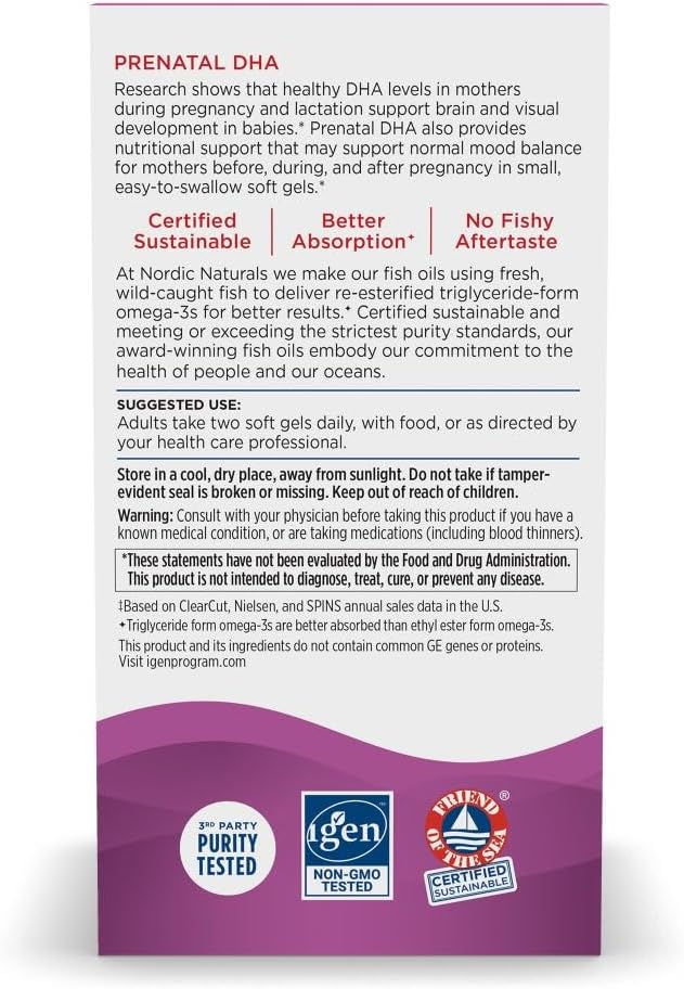 Nordic Naturals Prenatal DHA, Strawberry - 90 Soft Gels - 830 mg Omega-3 + 400 IU Vitamin D3 - Non-GMO - 45 Servings