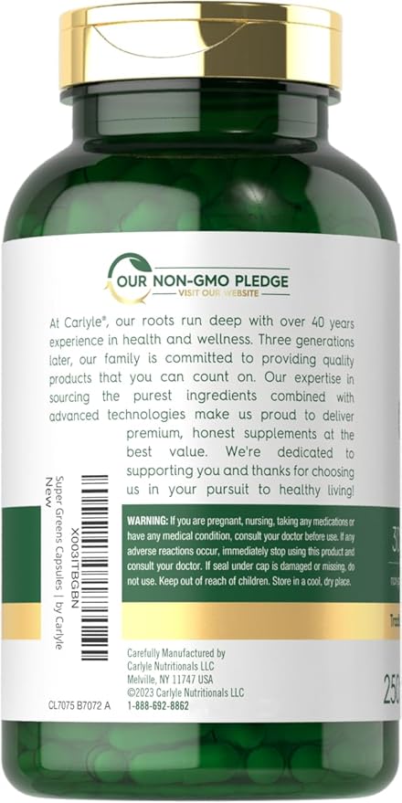 Carlyle Super Greens Capsules | 250 Count | Non-GMO & Gluten Free Supplement