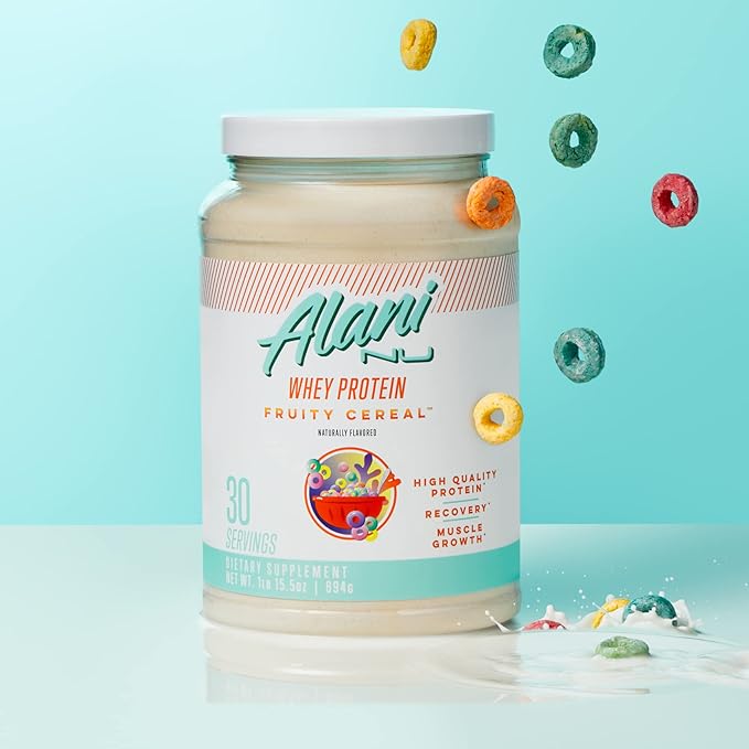 Alani Nu Whey Protein Powder Fruity Cereal | 23g Protein with Low Sugar & Digestive Enzymes | Meal Replacement Powder | Low Fat Low Carb Whey Isolate Protein Blend | 30 Servings