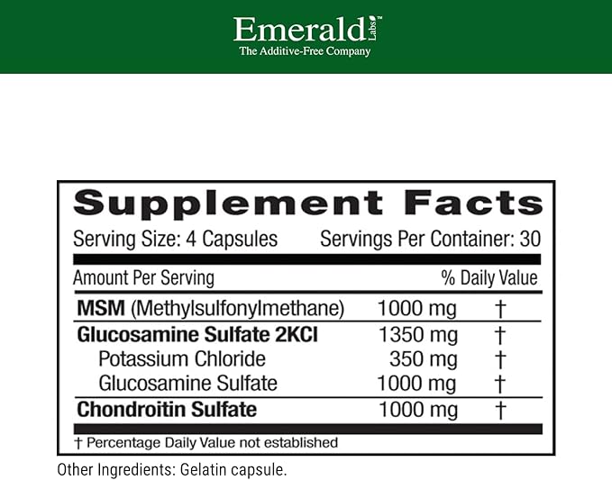 Emerald Labs Glucosamine & Chondroitin with MSM - Bone Health & Joint Health Supplement - Gluten-Free - 120 Capsules (30-Day Supply)