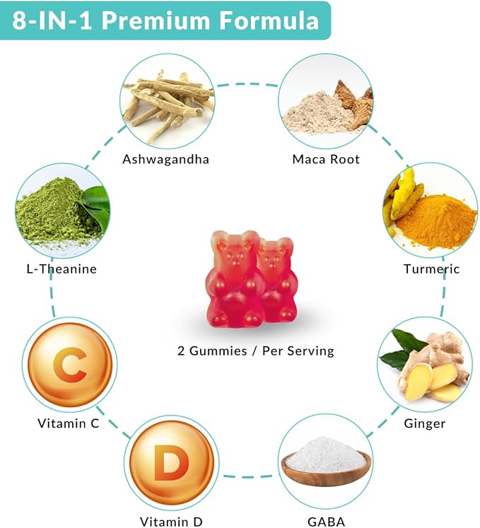 Ashwagandha Gummies with Vitamin D for Women & Men, Ashwagandha Gummy with Maca Root Powder | Organic Ashwa Gummies for Boost Energy