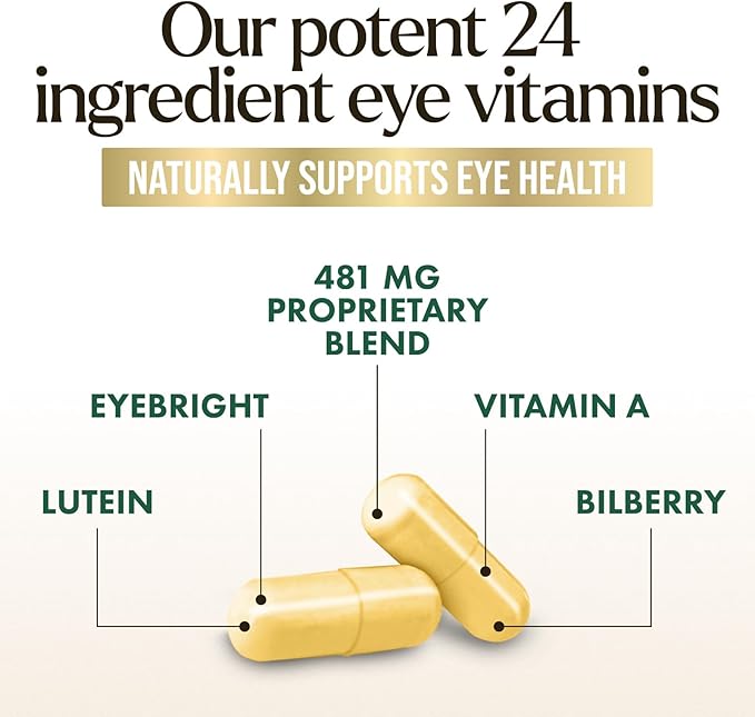 Eye Vitamin & Mineral Supplement, Contains Zinc, Vitamins C, E, Lutein, & Zeaxanthin, Supports Eye Strain, Vision Health for Adults, Non-GMO, Vegan Eye Vitamins Supplement - 120 Capsules