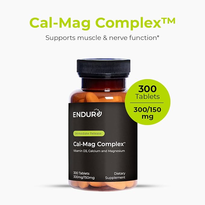 Calcium Magnesium Supplement (Cal-Mag Complex) - 300mg Calcium & 150mg Magnesium - 300 Tablets - Endurance Products Company