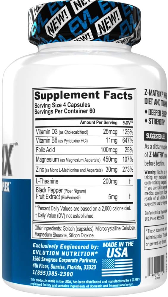 Magnesium and Zinc Post Workout Supplement - ZMatrix Zinc Magnesium Aspartate Muscle Recovery Supplement for Sleep Support and Muscle Health - EVL Post Workout Recovery Bodybuilding Supplement