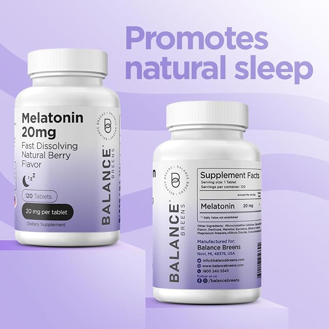 Balancebreens Melatonin 20mg Fast-Dissolve, 120 Tablets β Natural Sleep Aid for Restful Nights, Drug-Free Support for Relaxation and Tranquility