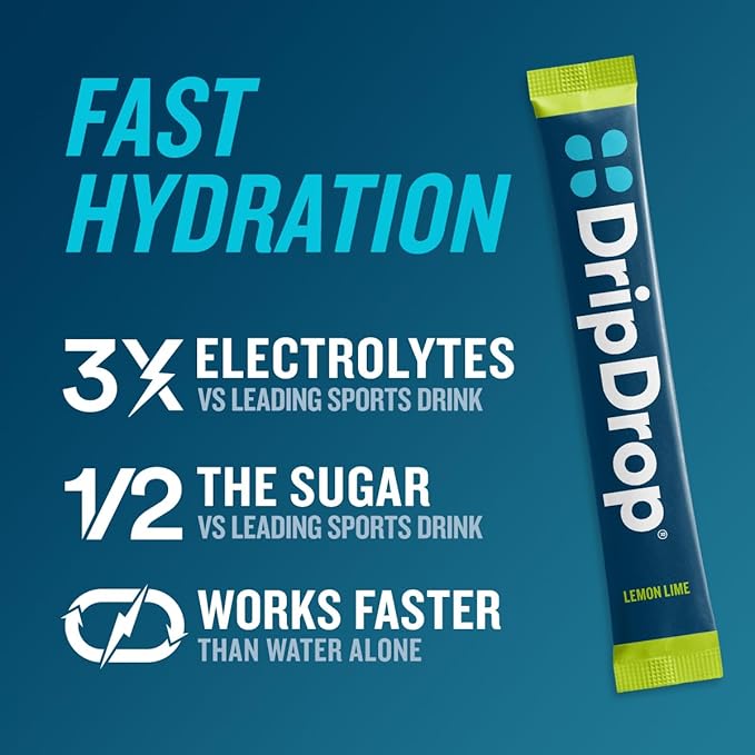 DripDrop Hydration - Lemon Lime - Electrolyte Drink Mix Single Serve Hydration Powder Packets | Non-GMO, Gluten Free, Vegan | 32 Sticks