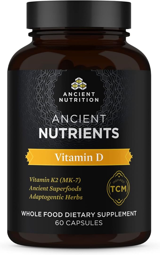 Vitamin D Supplement by Ancient Nutrition, 5,000 IU Vitamin D for Immune Support, Made from Bone Broth and Mushroom Extract, Supports Healthy Inflammation, Paleo and Keto Friendly, 60 Capsules