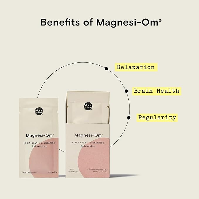 Moon Juice - Magnesi-Om, Berry - Sticks (18 Servings) - Support Brain Health & Rest - Magnesium Powder - L-Theanine - Regularity - Compostable - 100% Traceable - Vegan & Non GMO - 0.14oz