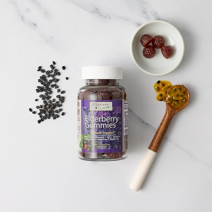 Elderberry Queen Organic Elderberry Gummies 60 ct - Immune Support Gummies with Vitamin C & Zinc - Elderberry Vitamin Gummies for Adults and Kids