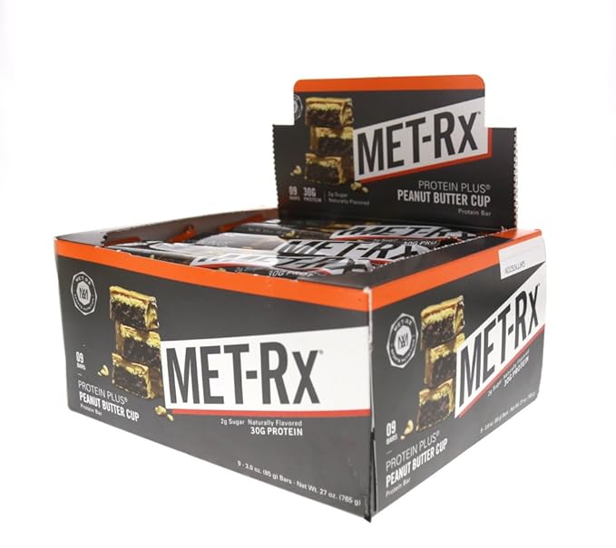 MET-Rx Protein Plus Bar, Great as Healthy Meal Replacement, Snack, and Help Support Energy, Gluten Free, Peanut Butter Cup, With Vitamin A, Vitamin C, and Zinc to Support Immune Health, 85 g,9 Count