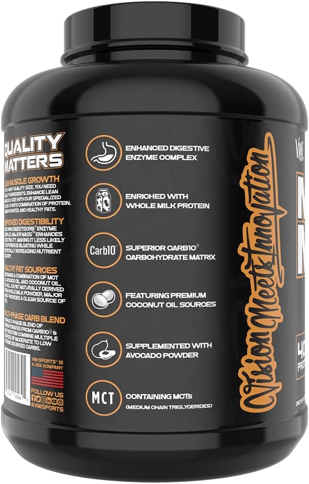 VMI Sports | Major Mass Lean Mass Gainer | Mass Gainer Protein Powder for Muscle Gain | Weight Gainer Protein Powder for Men | Weight Gainer for Women (Apple Pie, 4 Pounds)