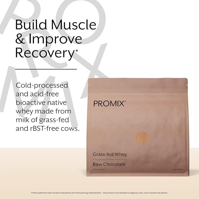 Promix Whey Protein Powder, Raw Chocolate - 5lb Bulk - Grass-Fed & 100% All Natural - Post Workout Fitness & Nutrition Shakes, Smoothies, Baking & Cooking Recipes - Gluten-Free & Keto-Friendly