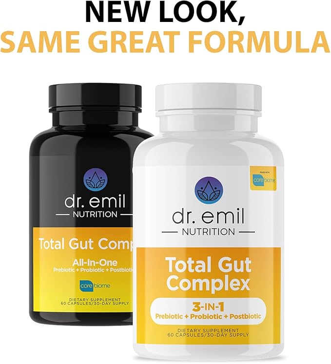 DR. EMIL NUTRITION Total Gut Health Complex - Prebiotic + Probiotic + Postbiotic Gut Health Supplements for Women and Men - Probiotics for Digestive Health & Gut Health, 60 Capsules