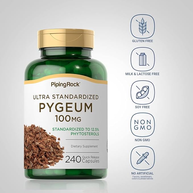 Piping Rock Pygeum Supplement 100mg | 240 Count | Standardized Extract | Non-GMO, Gluten Free