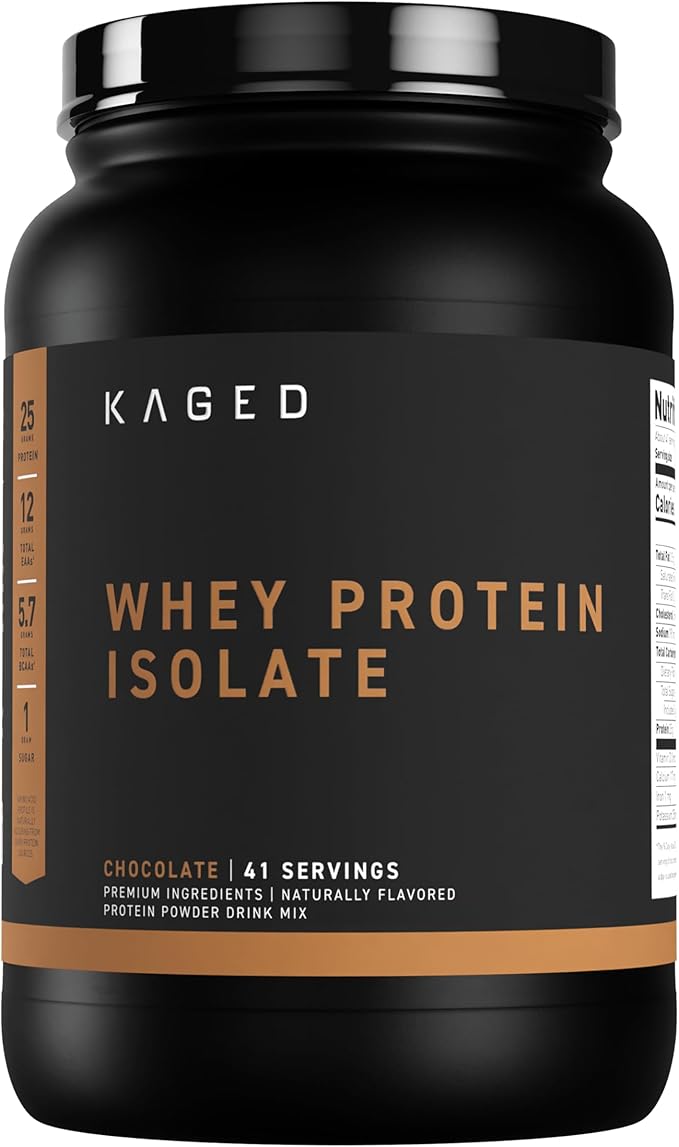 Kaged Whey Protein Isolate Powder, Chocolate, 100% Pure Low Lactose Whey, Post Workout Recovery Drink, Supports Muscle-Building, 25g per Serving, Amazing Taste, Easy Mix for Shakes, 41 Serving