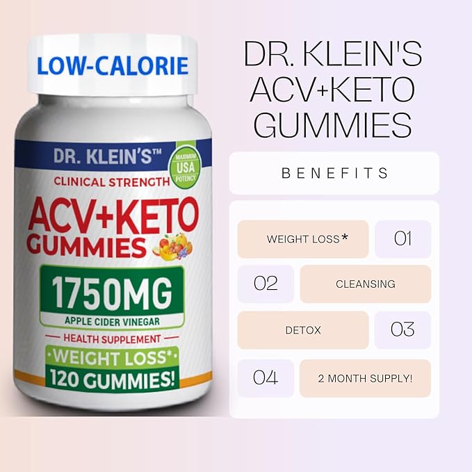 Keto ACV Gummies - Low-Calorie, Clinical Strength 1750mg, Apple Cider Vinegar Gummies with The Mother - Supports Advanced Weight Loss, Digestion, Cleansing - (120 Count)