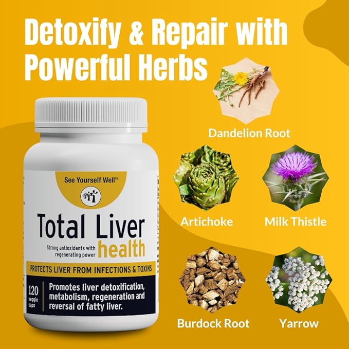 See Yourself Well Total Liver Health: Liver Cleanse, Detox & Repair Fatty Liver. Milk Thistle Extract, Dandelion Root, Yarrow, Burdock Root & Cynara (Artichoke) to Support Healthy Liver Function