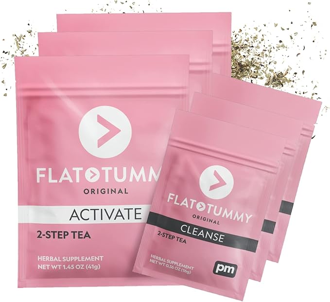Flat Tummy Tea Detox Tea (4 Week Program) – 2-Step Detox Tea to Boost Energy & Reduce Bloating* - All Natural Detox Cleanse w/Green Tea, Lemon Balm, Dandelion, Fennel, & More - Digestion support (3 Pack)