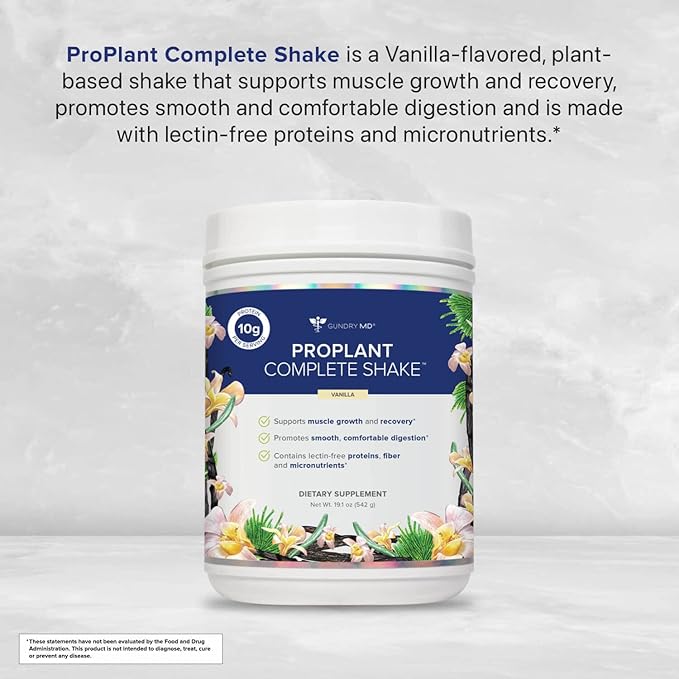 Gundry MD® Pro Plant Complete Shake™ High-Fiber Plant Protein Blend, 20 Servings (Vanilla)