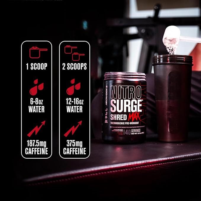 Jacked Factory Nitrosurge Shred Max Preworkout - High-Performance Thermogenic Pre Workout Powder for Men and Women with L Citrulline, Acetyl L Carnitine, Organic Caffeine - 40 Servings, Cherry Bomb