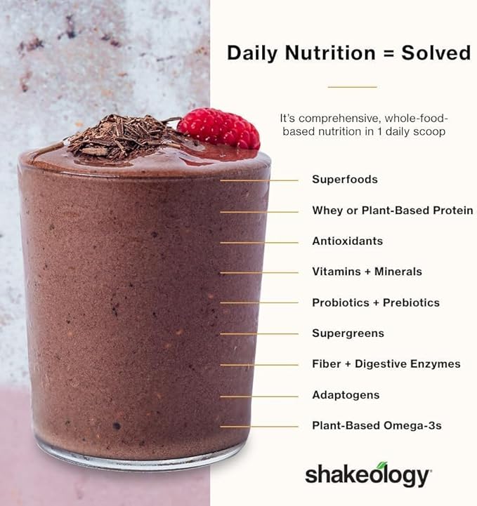 Shakeology 0g Added Sugar Whey Protein Powder Blend - Gluten Free, Superfood Protein Shake with Vitamins and Minerals - Helps Support Healthy Weight Loss, Lean Muscle Support - Chocolate, 30 Servings
