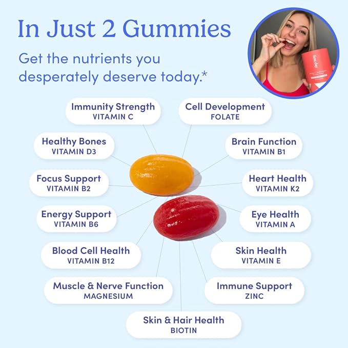 FIRST DAY Multivitamin for Women - Daily Womens Multivitamin Gummies - Vitamin A C D E B12, Magnesium, Zinc, Biotin – Vegan, Gluten Free Womens Vitamins - Hair Growth, Skin, Energy – 30 Day Supply