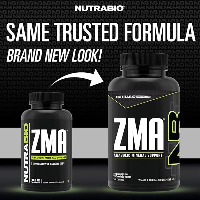 NutraBio ZMA Supplements for Men & Women- Zinc Magnesium Supplements to Support Hormone Levels, Peak Performance, Sleep, Muscle Recovery, Immune Health, 180 Ct.
