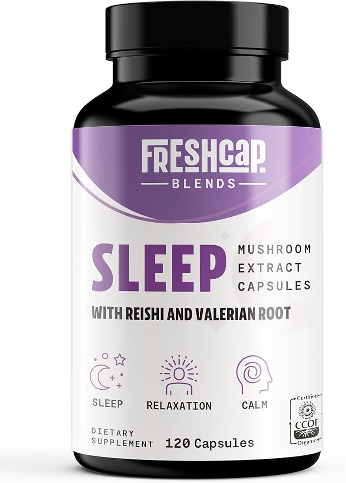 FreshCap 5-in-1 Sleep Supplement, Magnesium for Sleep, Magnesium Supplement, Calm, 7000mg Reishi Mushroom Extract, Valerian Root Capsules, Valerian Root Extract, Ayurveda (120 Capsules)