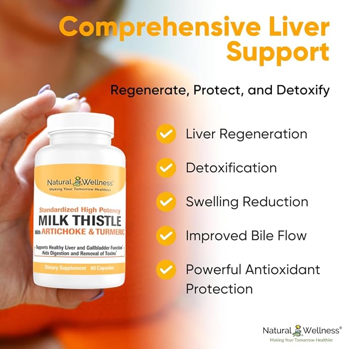 Natural Wellness Milk Thistle with Artichoke & Turmeric - Advanced Liver Support Supplement for Detox, Regeneration, and Antioxidant Protection