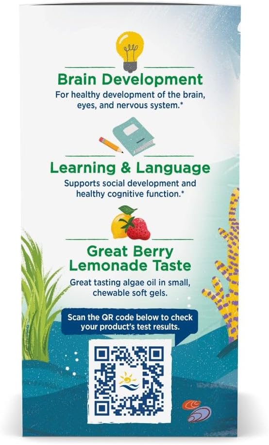 Nordic Naturals Children's DHA Vegetarian - Kids DHA Omega-3 Supplement -Algae Oil - Berry Lemonade Mini Chewables - Plant-Based Formula for Ages 3+ - 120 Soft Gels - 40 Servings