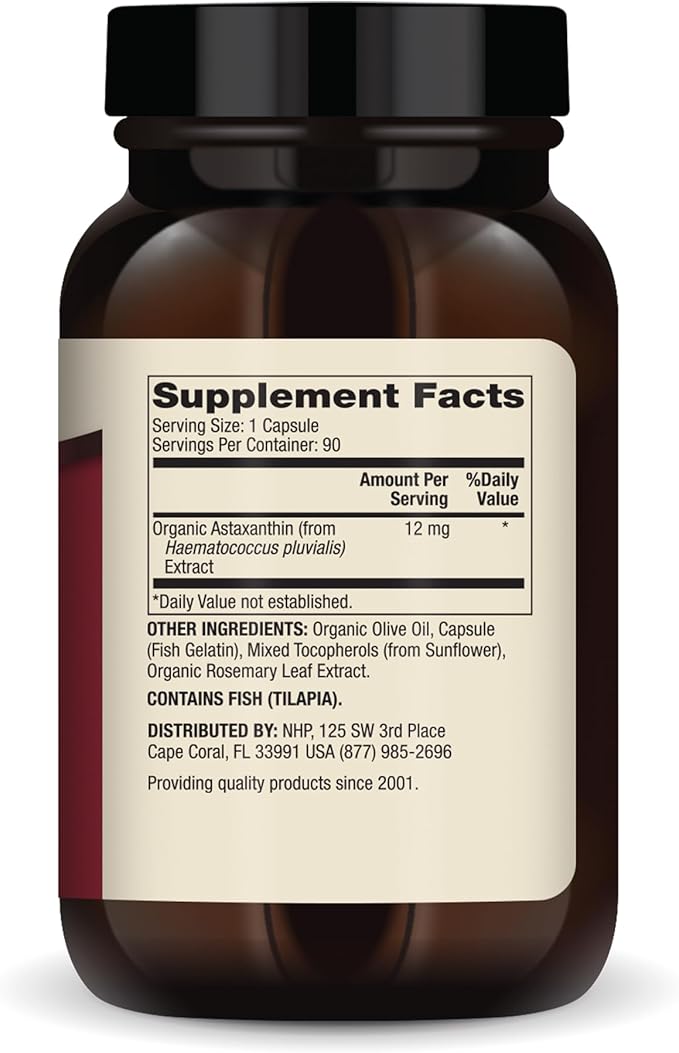 Dr. Mercola Organic Astaxanthin - 12 mg Astaxanthin - Powerful Antioxidant Support - Organic Microalgae Extract - Non-GMO, Gluten-Free & Soy-Free - 90 Capsules (90 Servings)