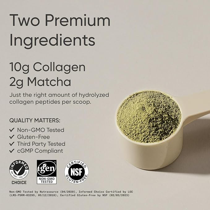 Sports Research Premium Collagen Peptides Powder and Organic Matcha Green Tea - Collagen Powder Protein Supplement with Japanese Matcha and Amino Acids - Gluten Free, Non-GMO, Sugar Free