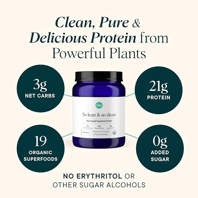 Ora Organic Vegan Protein Powder - 21g Plant Based Protein Powder for Women and Men | Clean Protein Source, Keto Friendly, Gluten Free, Paleo, Dairy-Free, Gluten-Free, Soy-Free (Vanilla Chai)