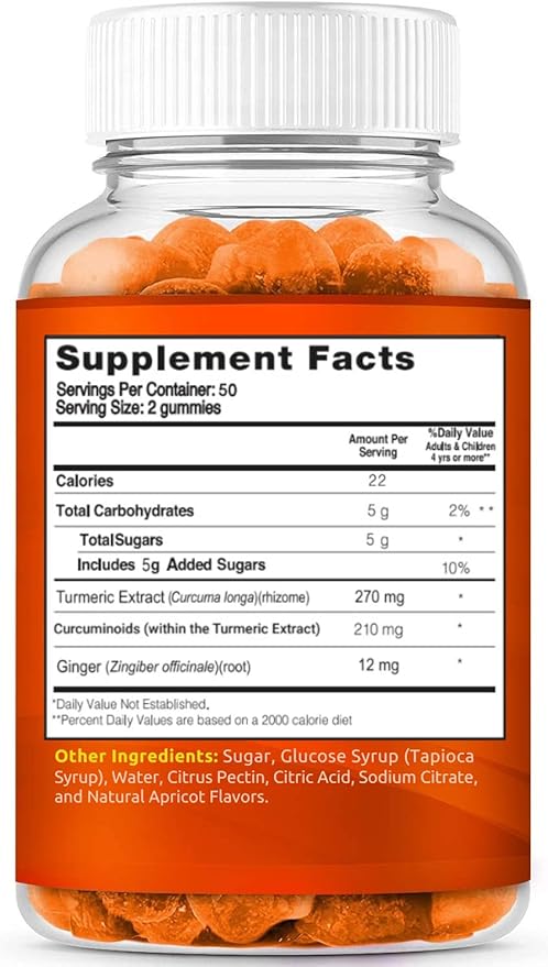 Turmeric Gummies for Adults and Kids | Max Strength Turmeric and Ginger Supplement | Vegan Organic Natural Turmeric Curcumin Gummies for Overall Health | Best Curcumin Supplement with Ginger