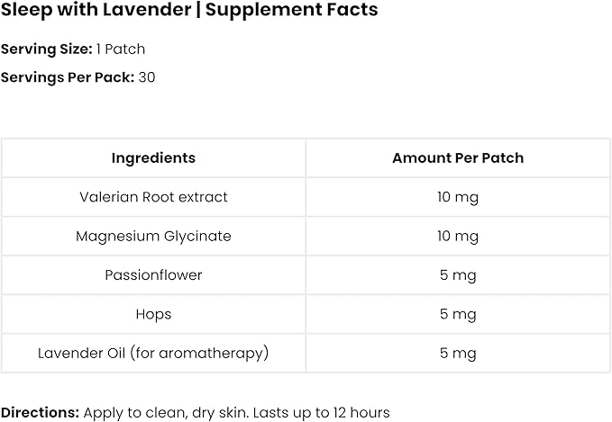 Sleep Patches with Lavender - 30 Topical Patches for Better Sleep with Magnesium Glycinate, Valerian Root Extract, Passionflower & Hops, Waterproof, 12 Hours, Transdermal Support