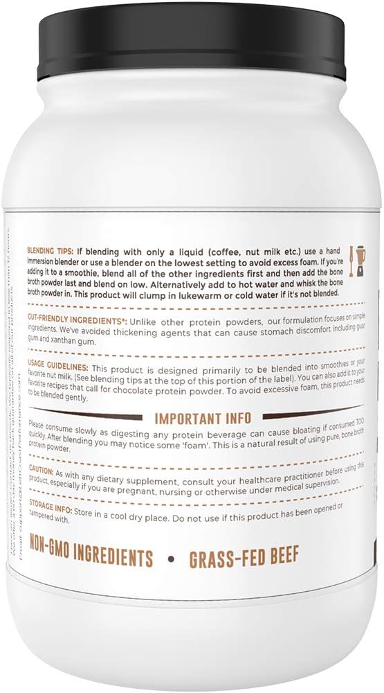 Bone Broth Protein Powder, Chocolate, Grass Fed 2lbs, 42 servings 16g protein, 13g Collagen. Low Carb, 2 net Carb, Dairy Free, Keto Friendly Bone Broth Protein Supplement with Collagen Types I & III