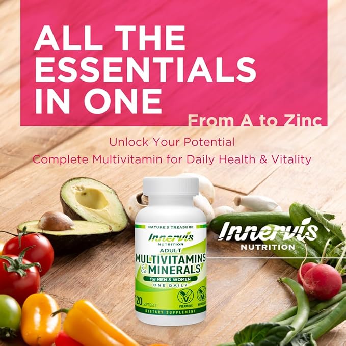 Adult Multivitamins & Minerals for Men and Women Immune Support Antioxidant Overall Health 120 Softgels Supplement