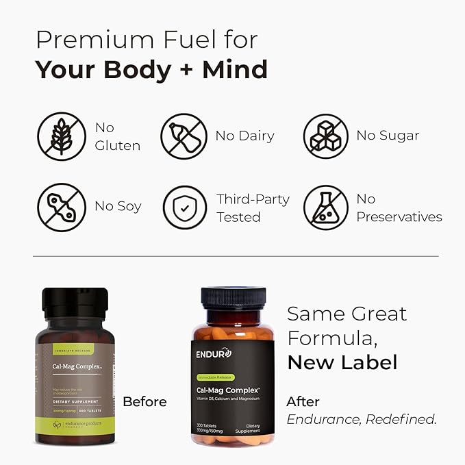 Calcium Magnesium Supplement (Cal-Mag Complex) - 300mg Calcium & 150mg Magnesium - 300 Tablets - Endurance Products Company
