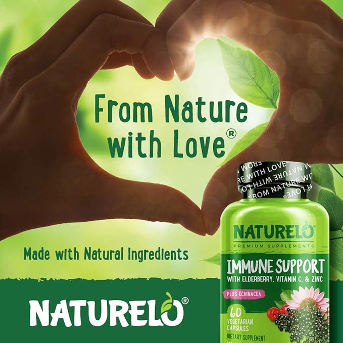 NATURELO Immune Support – Vitamin C, Elderberry, Zinc, Echinacea – Natural Immunity Boost w/Antioxidant, Herbal & Mineral Defense - Twin Pack - 120 Vegan Capsules