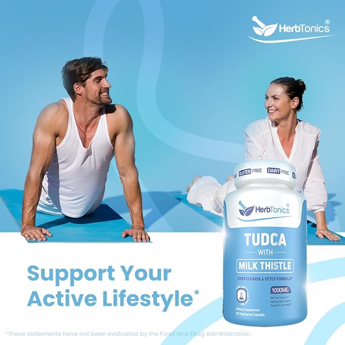 Herbtonics TUDCA & Milk Thistle 1000mg | Liver Cleanse, Detox & Repair Supplement | Bile Salts for Gallbladder Support & Liver Health | Pterostilbene Enhanced Tudca Supplement | 60 Vegan Capsules