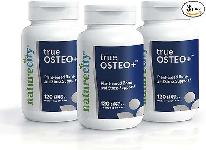 NatureCity True-Osteo+ Bone Support with Ashwagandha – for Strength & Density – Plant-Based Calcium with Organic AlgaeCal, Magnesium, Vitamin D3, K2, Silicon & Stress Support | 360 Veggie Capsules